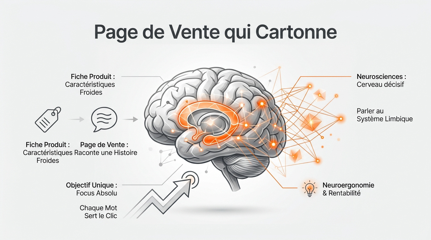 Illustration des neurosciences appliquées au copywriting et à la persuasion sur une page de vente