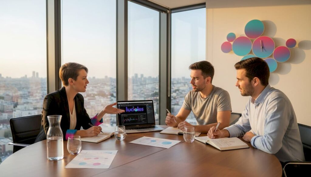 Autour de la table de réunion, l’équipe échange sur les dernières tendances du neuromarketing.