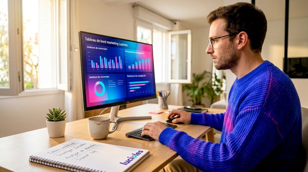 Un analyste passe en revue les données de marketing digital devant son ordinateur.