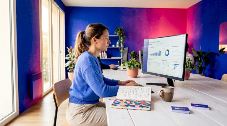 Spécialiste du e-commerce en pleine analyse sur son ordinateur portable