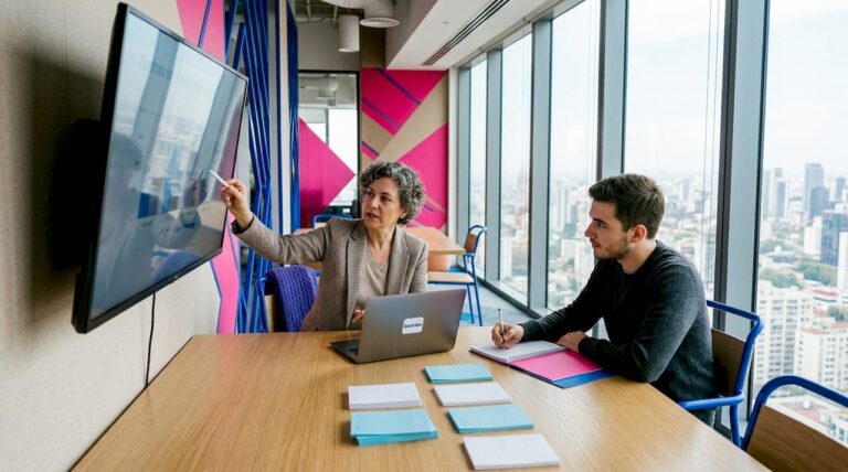 Échange entre experts IT et marketing lors d’une réunion de travail