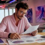 Dans son bureau, un analyste passe en revue des documents spécialisés en neuromarketing.