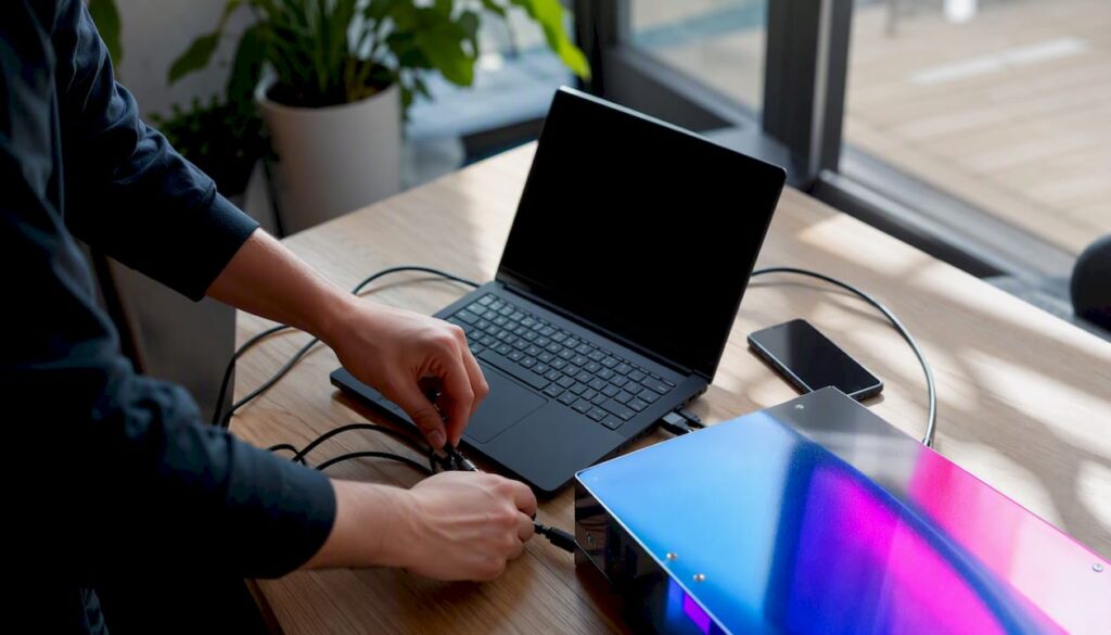 Des mains en pleine installation d’outils d’automatisation pour optimiser les ventes.