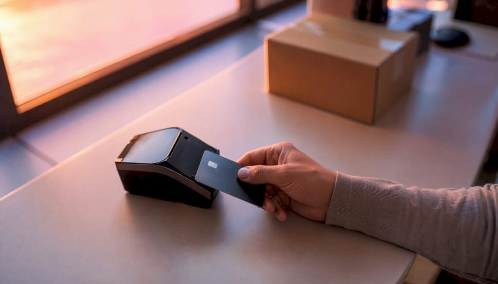 Des mains qui effectuent un paiement sans contact