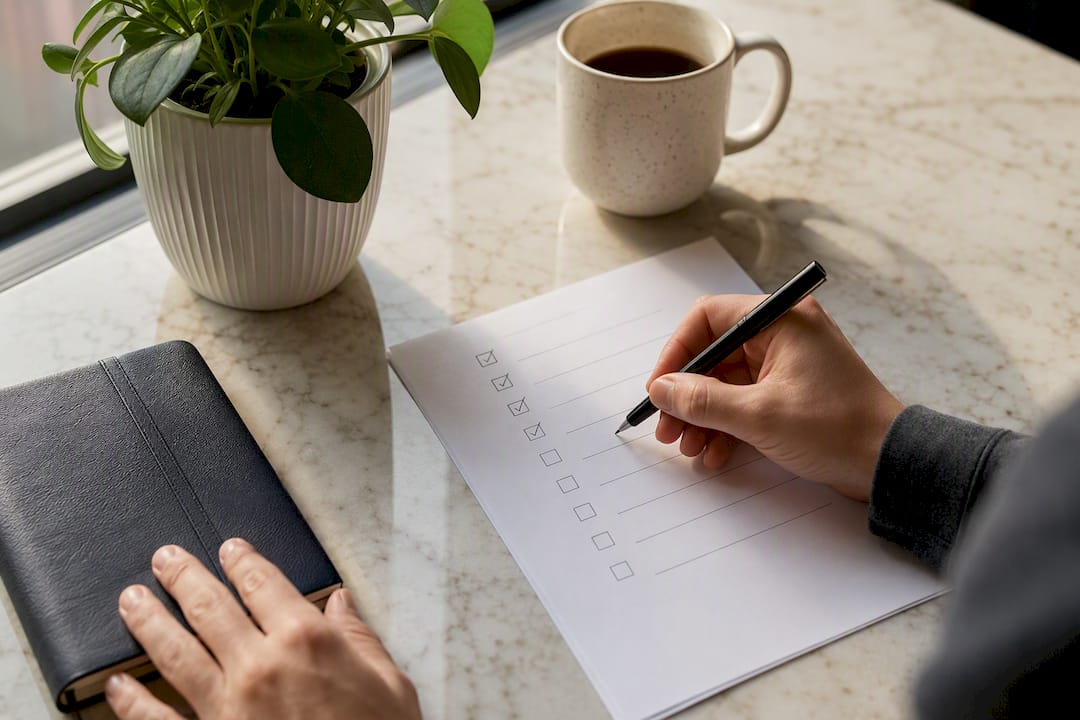Test de personnalisation : quelle méthode choisir en 2026 ? 1 Des mains vérifiant une liste de contrôle marketing