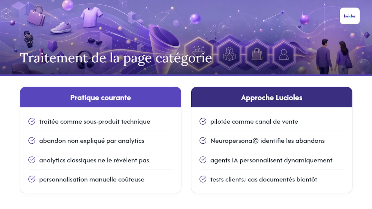 Page catégorie e-commerce : le guide pour convertir davantage 2 Point de vue Lucioles : pourquoi la page catégorie mérite un traitement commercial — overview diagram