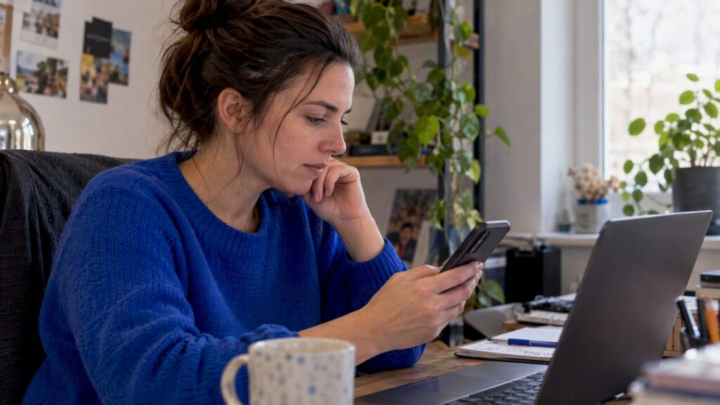 La commerciale regarde une alerte sur Slack