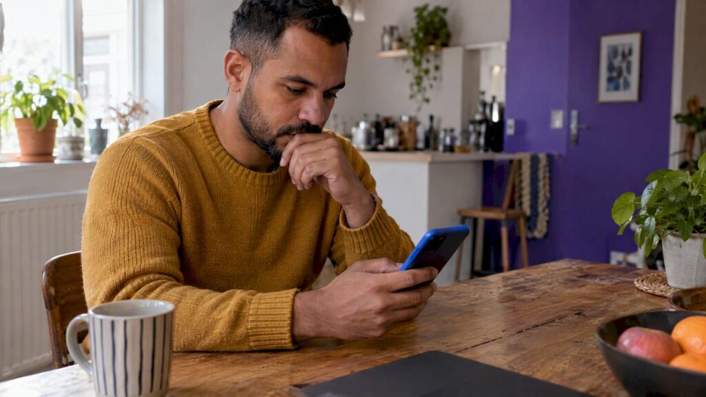 Client hésitant face à un paiement sur smartphone